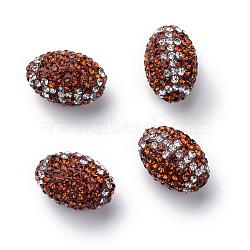 Handmade Polymer Clay Rhinestone Beads, Oval, Topaz, 15~15.5x10.5mm, Hole: 1.5mm(RB-S046-01)