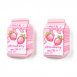 Opaque Resin Cabochons, Strawberry Milk Drink Bottle, Pink, 18x12.5x4~5.5mm(X-CRES-S308-050)