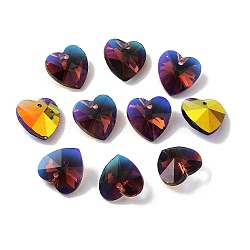 Electroplate Glass Charms, AB Color Plated, Faceted Heart, Coconut Brown, 14x14x7mm, Hole: 1.6mm(GGLA-Z002-02Q)