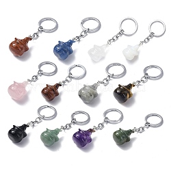 Natural/Synthetic Gemstone Keychains, with Iron Keychain Clasps, Ghost, 8cm(KEYC-P011-04P)