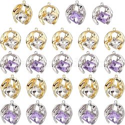 CHGCRAFT 24Pcs 2 Colors Alloy Rhinestone Pendants, Cadmium Free & Lead Free, Nuggets, Mixed Color, 25x21.5x7mm, Hole: 1.6mm, 12pcs/color(FIND-CA0004-92)