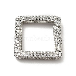 Brass Micro Pave Clear Cubic Zirconia Spring Gate Rings, Cadmium Free & Lead Free, Square, Platinum, 25x25x4mm(KK-G414-04P)