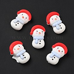 Opaque Christmas Resin Cabochons, Snowman with Red Hat, White, 24.5x16x8mm(RESI-G039-09)