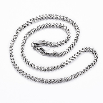 304 Stainless Steel Wheat Chain Necklaces, with Lobster Claw Clasps, Stainless Steel Color, 21.26 inch(54cm), 3.5x3.5mm