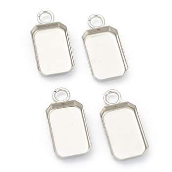 Tarnish Resistant 201 Stainless Steel Pendant Cabochon Settings, Plain Edge Bezel Cups, Rectangle, Stainless Steel Color, 14.5x7.2x1.6mm, Hole: 1.9mm, Tray: 10.3x6mm