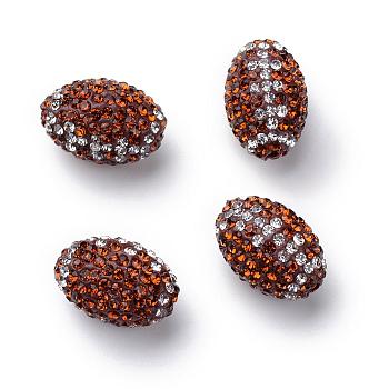 Handmade Polymer Clay Rhinestone Beads, Oval, Topaz, 15~15.5x10.5mm, Hole: 1.5mm