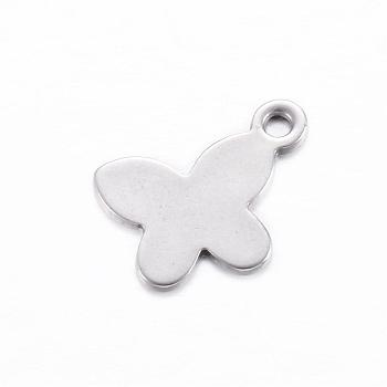 201 Stainless Steel Charms, Butterfly, Stainless Steel Color, 13.5x11x0.8mm, Hole: 1mm