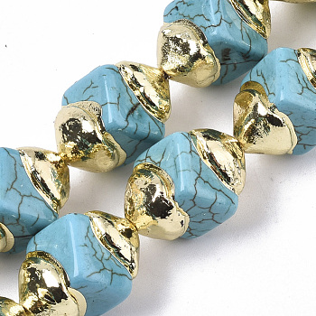 Synthetic Turquoise Beads, with Electroplate Polymer Clay, Polygon, 18~19x12~13x12~13mm, Hole: 1mm