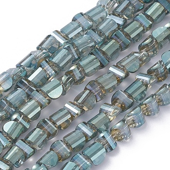 Electroplate Glass Beads Strands, Faceted, Full Rainbow Plated, Half Round, Dark Sea Green, 4x4x3mm, Hole: 0.8mm, about 148pcs/strand, 19.69 inch(50cm)