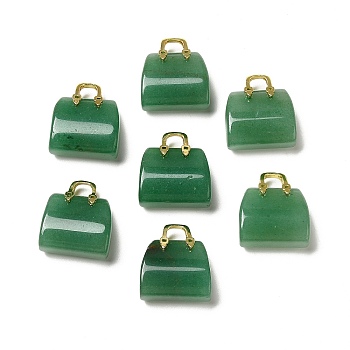 Natural Green Aventurine Brass Pendants, Handbag Charms, Golden, 27.5x26x12mm, Hole: 6.3x5mm