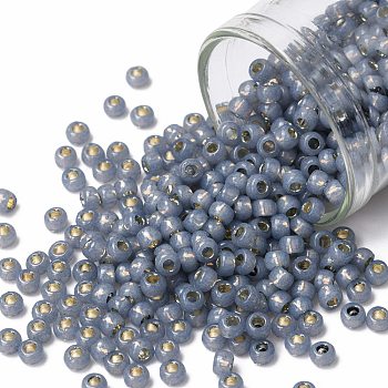 TOHO Round Seed Beads, Japanese Seed Beads, (PF2102) PermaFinish Sapphire Opal Silver Lined, 8/0, 3mm, Hole: 1mm, about 222pcs/bottle, 10g/bottle