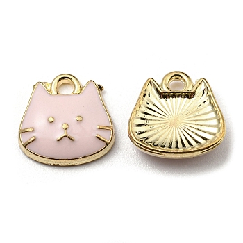 Golden Plated Alloy Charms, with Enamel, Cadmium Free & Nickel Free & Lead Free, Cat Shape Charms, Pink, 11x11x3mm, Hole: 1.6mm