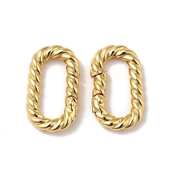 Brass Spring Gate Rings, Cadmium Free & Nickel Free & Lead Free, Twisted Oval, Real 18K Gold Plated, 9 Gauge, 19.5x12x3mm, Hole: 5.5x14mm