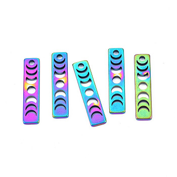 Ion Plating(IP) 201 Stainless Steel Pendants, Rectangle with Phase of the Moon, Rainbow Color, 26x6x1.5mm, Hole: 2mm