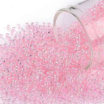 TOHO Round Seed Beads, Japanese Seed Beads, (171D) Dyed Pink Transparent Rainbow, 11/0, 2.2mm, Hole: 0.8mm, about 1110pcs/10g