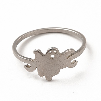 304 Stainless Steel Hollow Out Ghost Finger Ring for Halloween, Stainless Steel Color, Inner Diameter: 18mm