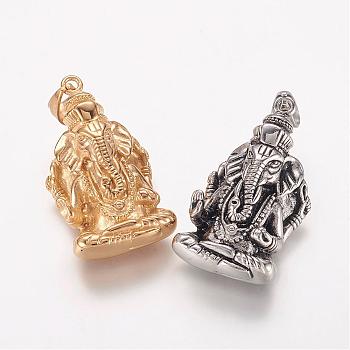 304 Stainless Steel Pendants, Lord Ganesha, Mixed Color, 42x23x14mm, Hole: 5x8mm