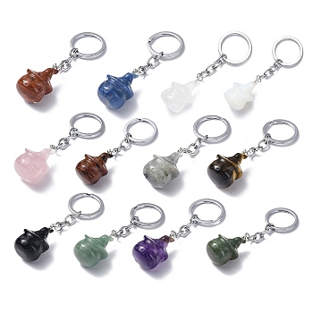 Natural/Synthetic Gemstone Keychains, with Iron Keychain Clasps, Ghost, 8cm