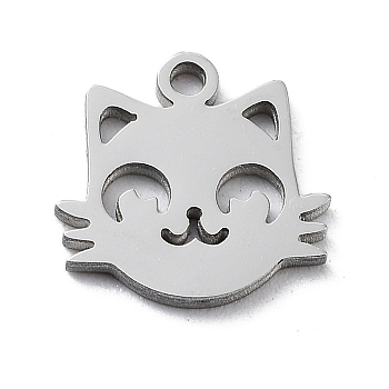 304 Stainless Steel Charms, Stainless Steel Color, Laser Cut, Cat Shape, 10x10x1mm, Hole: 1.2mm.
