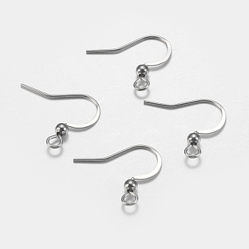 316 Surgical Stainless Steel French Earring Hooks, Flat Earring Hooks, Ear Wire, with Horizontal Loop, Stainless Steel Color, 16x17~19x3mm, Hole: 2mm, Pin: 0.6mm