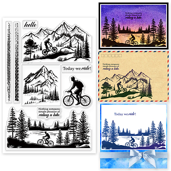 Custom PVC Plastic Clear Stamps, for DIY Scrapbooking, Photo Album Decorative, Cards Making, Mountain, 160x110x3mm