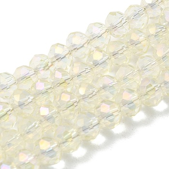 Electroplate Glass Beads Strands, AB Color Plated, Faceted, Rondelle, Beige, 6x4mm, Hole: 1mm, about 85~88pcs/strand, 16.1~16.5 inch(41~42cm)