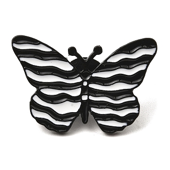 Black Alloy Brooches, Zebra Print Butterfly Enamel Pins for Women, White, 21x31.5x2mm