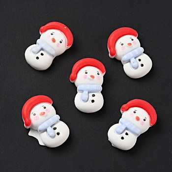 Opaque Christmas Resin Cabochons, Snowman with Red Hat, White, 24.5x16x8mm