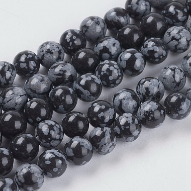 6mm Black Round Snowflake Obsidian Beads