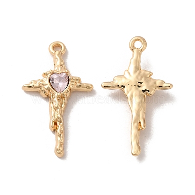 Golden Pink Cross Alloy+Glass Pendants