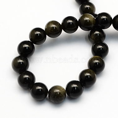 Natural Golden Sheen Obsidian Round Beads Strands(G-S157-6mm)-2