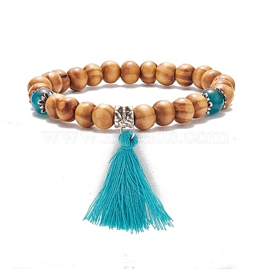 Natural Wood Stretch Bracelet with Gemstone(BJEW-JB08222)-4