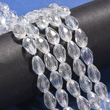 1 brin galvanoplastie des brins de perles en forme de larme à facettes en verre(X-EGLA-D015-12x8mm-01)-4
