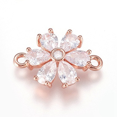 Rose Gold Clear Flower Brass+Cubic Zirconia Links