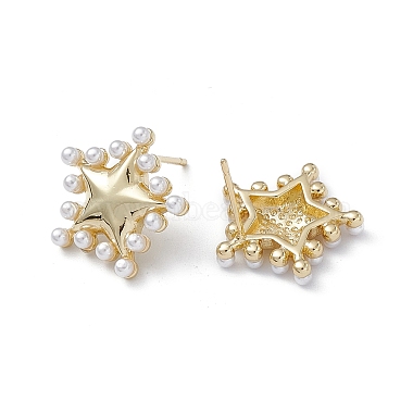 Long-Lasting Plated Brass Stud Earrings with Plastic Pearl for Women(X-EJEW-A088-09G)-2