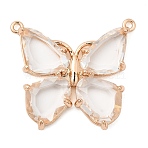 Brass Glass Pendants, Butterfly, Faceted, Golden, Clear, 28x31x5mm, Hole: 1.5mm(KK-C141-02G)