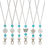 6Pcs Alloy & Synthetic Turquoise Retractable Badge Reel with Chains, for ID Card Holder Lanyard Neck Strap, Antique Silver & Platinum, 483~490mm, 6pcs/set(HJEW-SC00101)