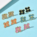 Flower Brass Enamel Stud Earrings, Rack Plating, Cadmium Free & Lead Free, Long-Lasting Plated, Platinum, Mixed Color, 17x15.5mm(EJEW-P341-03G)