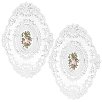 2Pcs Embroidered Vintage Polyester Lace Table Mat, Hot Pads, Flower, White, 319x446x1.5mm(AJEW-CN0005-09B-02)