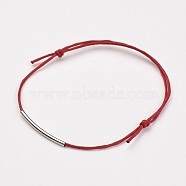 Waxed Cotton Cord Bracelets, Red String Bracelets, with Brass Tube Beads, Red, 1-3/4 inch~3-3/8 inch(44.5~85mm)(BJEW-JB02748-02)