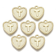 Alloy Pendants, Cadmium Free & Nickel Free & Lead Free, Heart with Letter, Real 18K Gold Plated, Letter.T, 16x15x2mm, Hole: 2mm(PALLOY-N157-001T-NR)