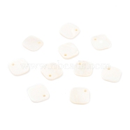 Natural Freshwater Shell Charms, Rhombus, White, 11.5~12x11.5~12x0.8~1.3mm, Hole: 1.2mm(BSHE-B003-08)