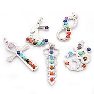 Vintage Chakra Jewelry Brass Natural & Synthetic Mixed Stone Pendants, Mixed Style, Platinum, 37~70x18~34x4~5mm, Hole: 5x8mm(G-I114-M)
