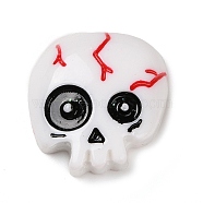 Skull Halloween Opaque Resin Decoden Cabochons, Halloween Jewelry Craft, Red, 23.5x23x8mm(RESI-R446-01D)