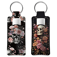 Elastic Neoprene Keychains, Lipstick Bags, with Iron Keychain Rings, Rectangle, Skull, 9.6x3.8cm, 2pcs/set(KEYC-WH0045-001)