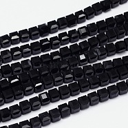 Faceted Cube Glass Bead Strands, Black, 5.5x5.5x5.5mm, Hole: 1mm, about 94pcs/strand, 20.4 inch(X-EGLA-E041-5mm-A04)