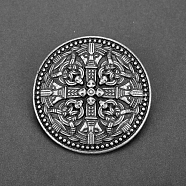 Viking Knot Alloy Brooches for Men, Flat Round, Antique Silver, 35mm(PW-WG49871-03)