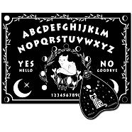 Pendulum Dowsing Divination Board Set, Wooden Spirit Board Black Talking Board Game for Spirit Hunt Birthday Party Supplies with Planchette, Cat Shape, 300x210x5mm, 2pcs/set(DJEW-WH0324-071)