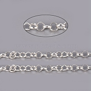 Brass Rolo Chains, Belcher Chains, Soldered, with Spool, Cadmium Free & Lead Free, Silver Color Plated, 4x1.2mm, about 92m/roll(CHC-S008-002B-S)