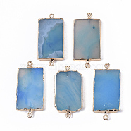 Edge Golden Plated Natural Agate Links connectors, with Golden Tone Iron Loops, Rectangle, Dyed, Light Blue, 48~53.5x24~28x4~7mm, Hole: 1.8mm(G-S359-025A)